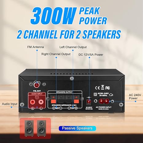 Daakro AK45 Stereo Audio Amplifier 300W Bluetooth 5.1