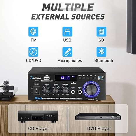 Daakro AK45 Stereo Audio Amplifier 300W Bluetooth 5.1