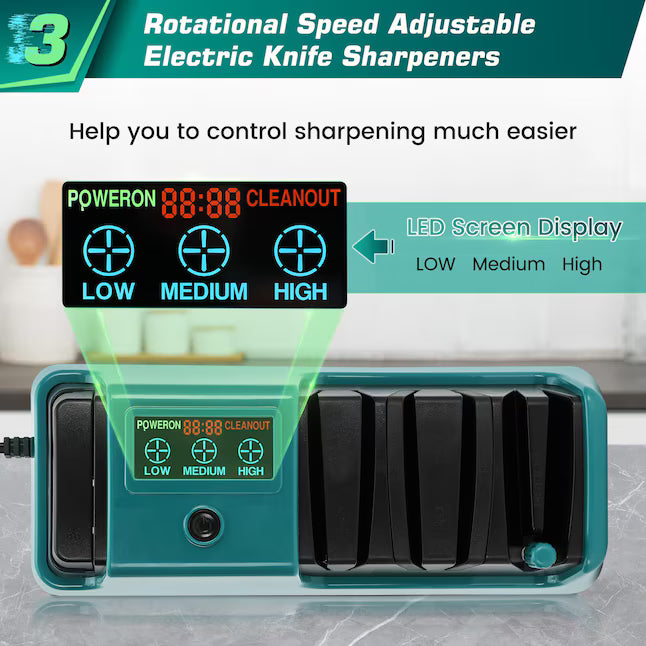 Electric Knife Sharpener with Three Speed Settings for Kitchen