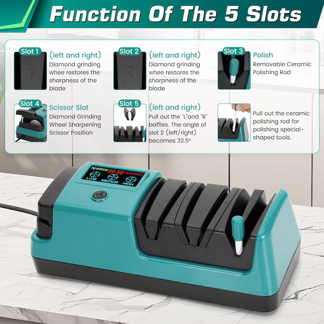Electric Knife Sharpener with Three Speed Settings for Kitchen